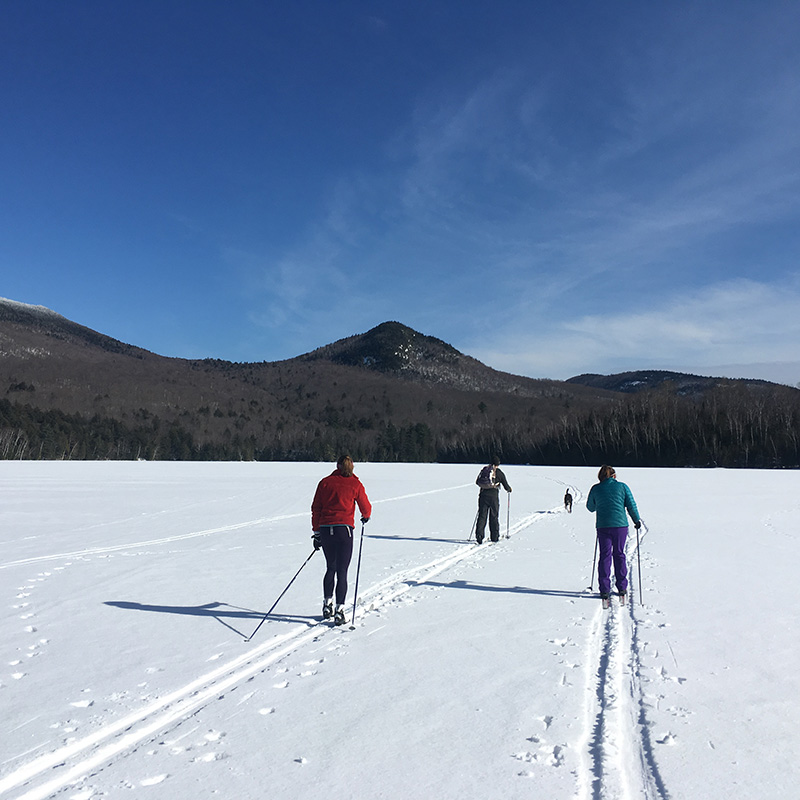 people cross country skiing